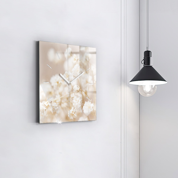 Square wall clock Small white flowers