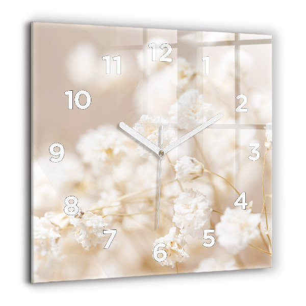 Square wall clock Small white flowers
