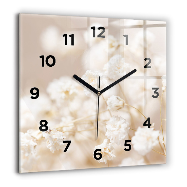 Square wall clock Small white flowers