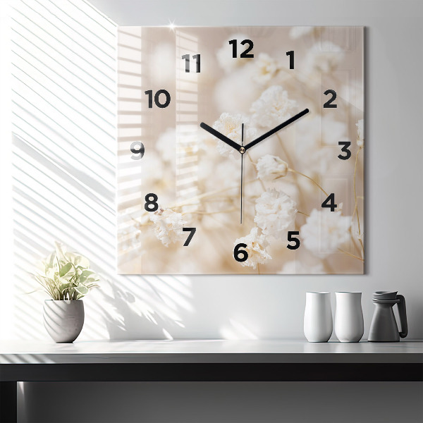 Square wall clock Small white flowers