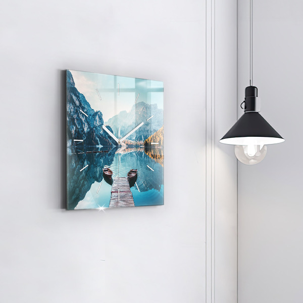 Square wall clock Boats on the lake
