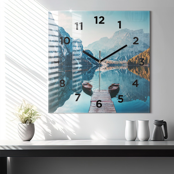 Square wall clock Boats on the lake