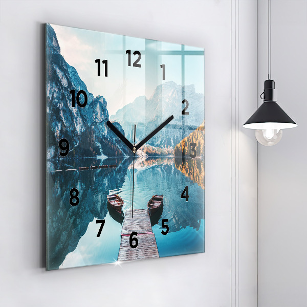 Square wall clock Boats on the lake