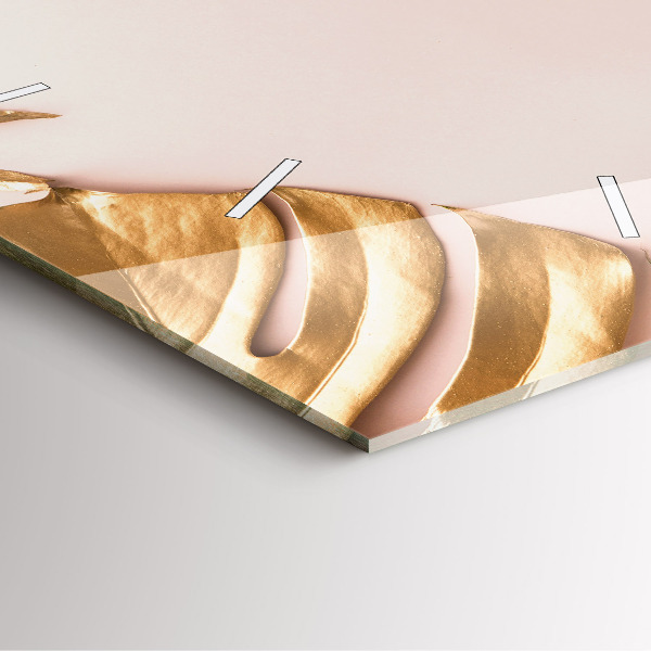 Square wall clock Golden tropical leaves