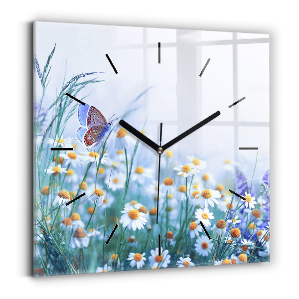 Square wall clock Butterfly in the meadow