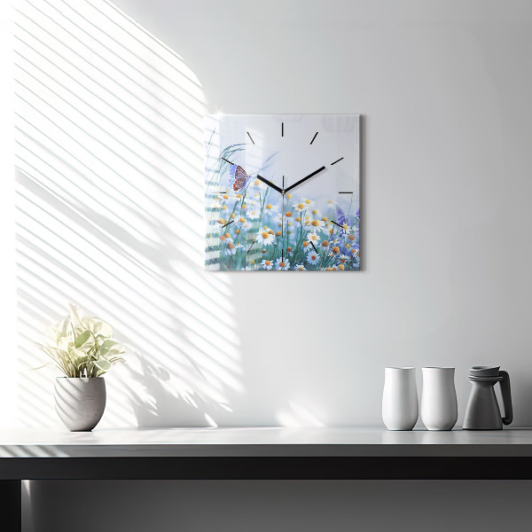 Square wall clock Butterfly in the meadow