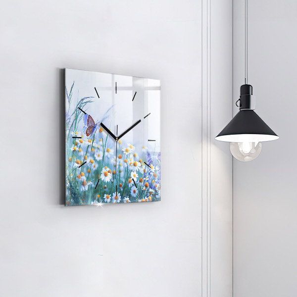 Square wall clock Butterfly in the meadow