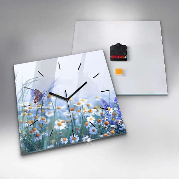 Square wall clock Butterfly in the meadow