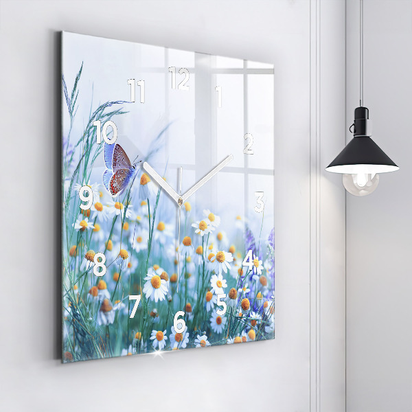 Square wall clock Butterfly in the meadow