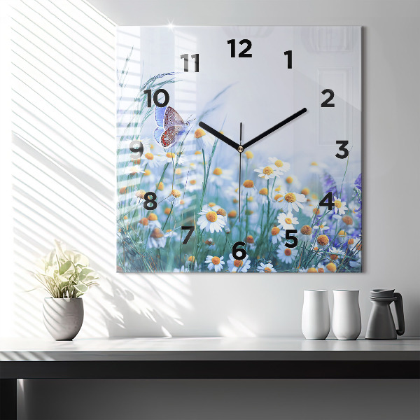 Square wall clock Butterfly in the meadow