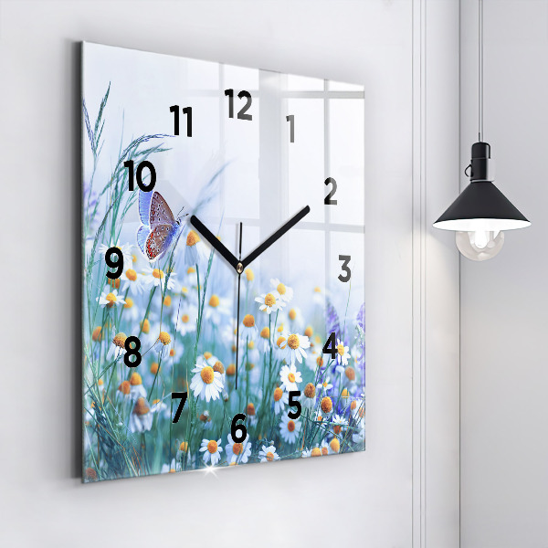 Square wall clock Butterfly in the meadow
