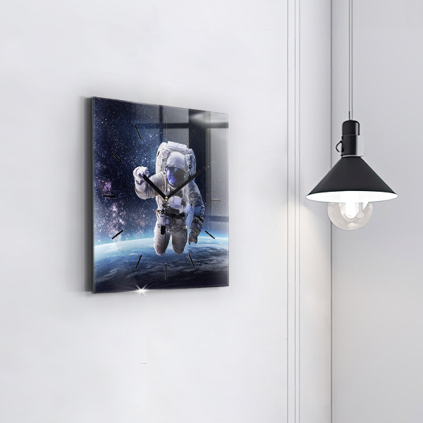 Square wall clock Astronaut above the earth