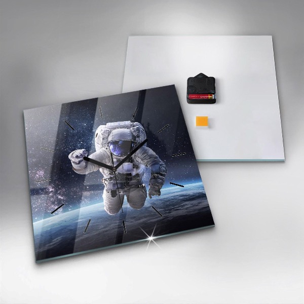 Square wall clock Astronaut above the earth