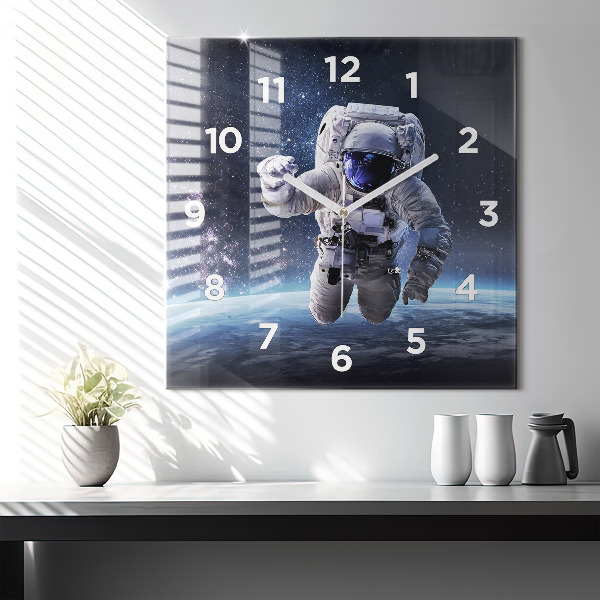 Square wall clock Astronaut above the earth
