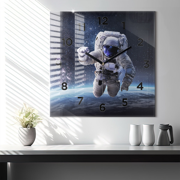 Square wall clock Astronaut above the earth