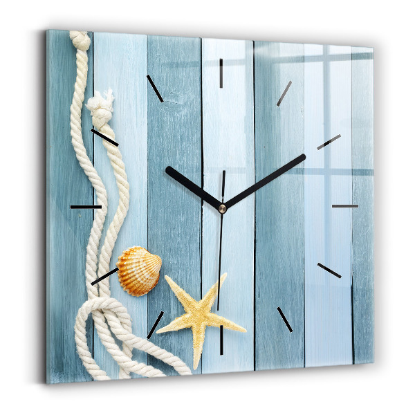 Square wall clock Boards stripes and shell