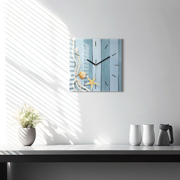 Square wall clock Boards stripes and shell
