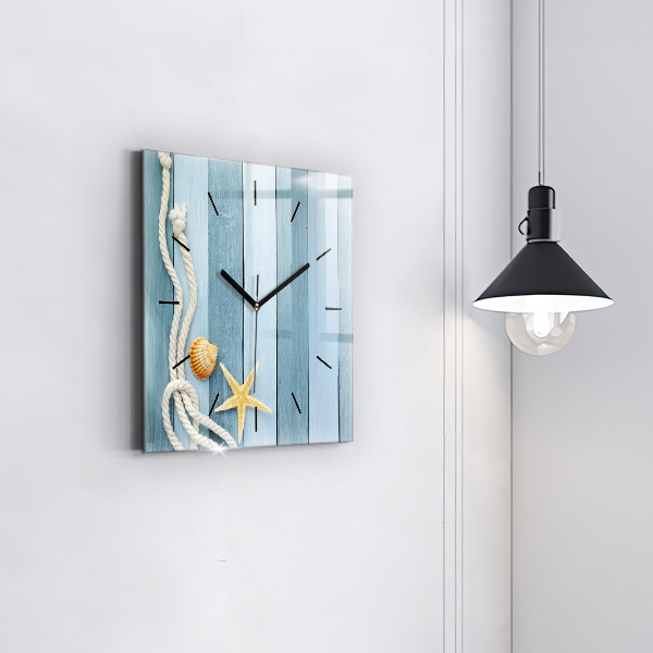 Square wall clock Boards stripes and shell