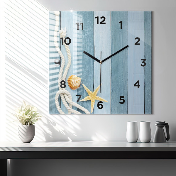 Square wall clock Boards stripes and shell