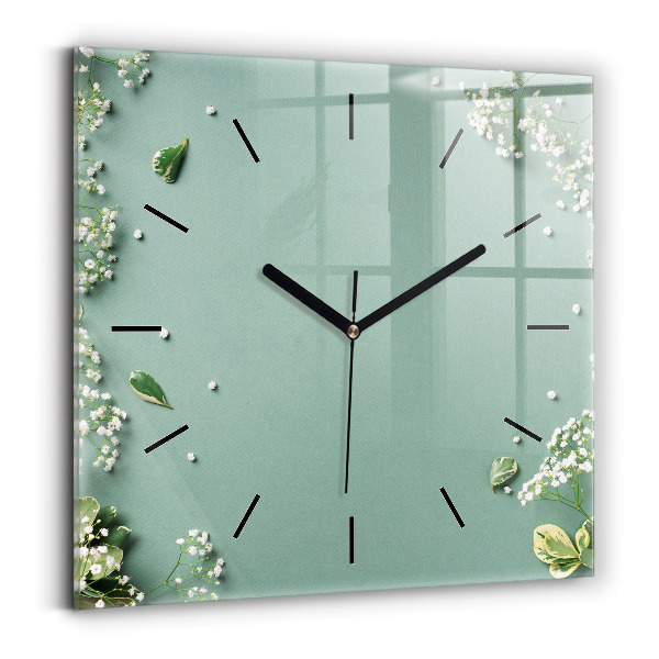 Square wall clock Delicate flowers