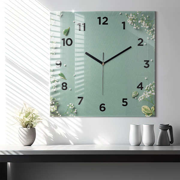 Square wall clock Delicate flowers