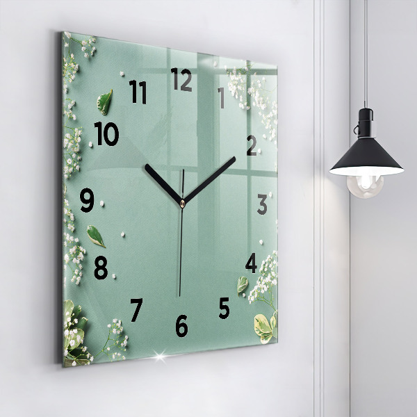 Square wall clock Delicate flowers
