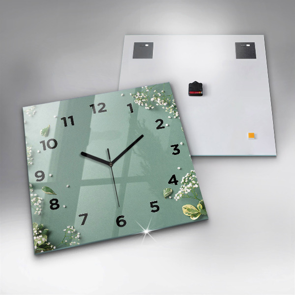 Square wall clock Delicate flowers