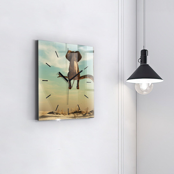 Square wall clock Elephant on a tree