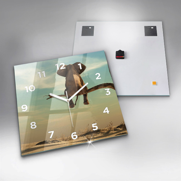 Square wall clock Elephant on a tree