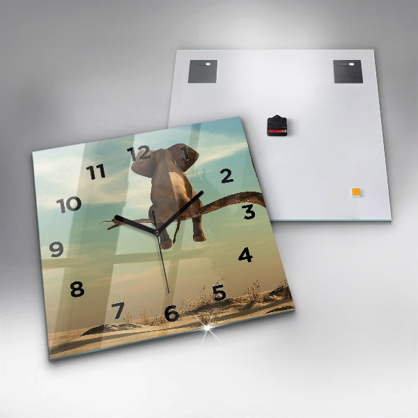 Square wall clock Elephant on a tree