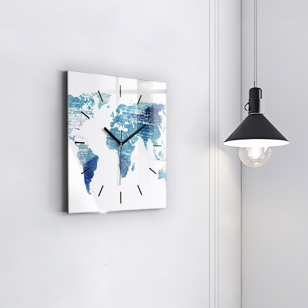 Square wall clock World map