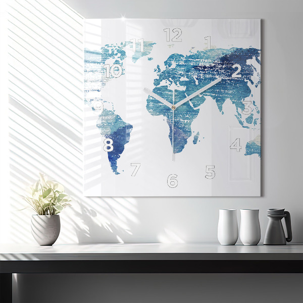 Square wall clock World map