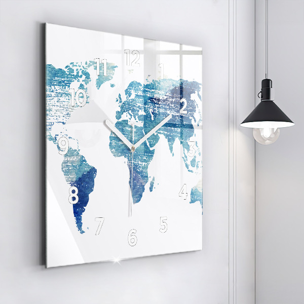 Square wall clock World map