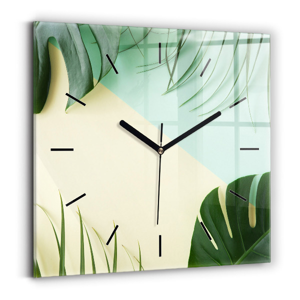 Square wall clock Monstera leaves
