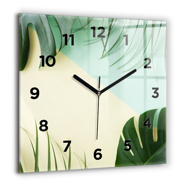 Square wall clock Monstera leaves