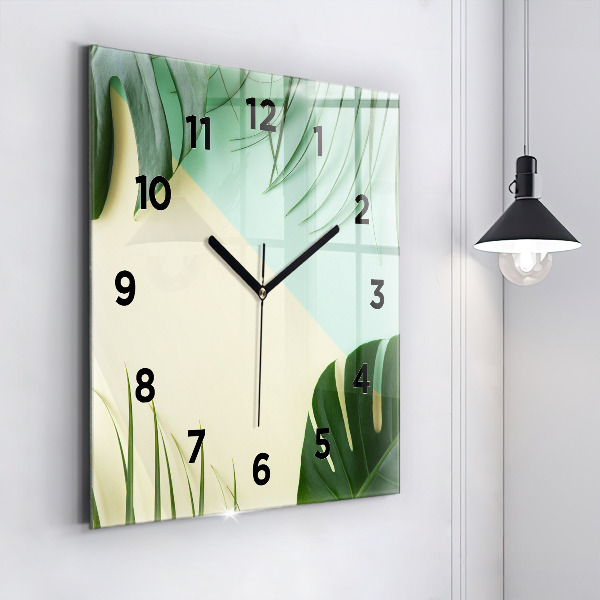 Square wall clock Monstera leaves