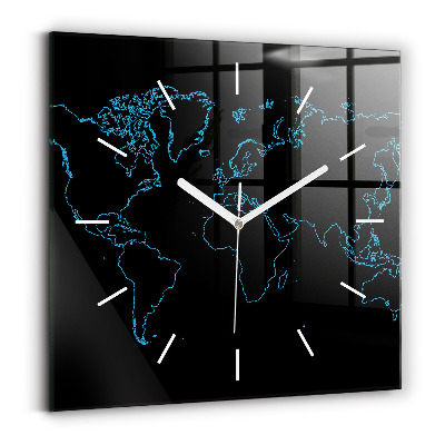 Square wall clock World map outlines