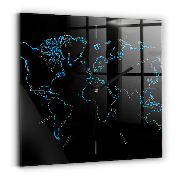 Square wall clock World map outlines