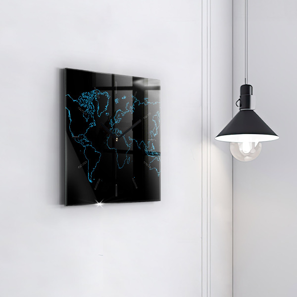Square wall clock World map outlines