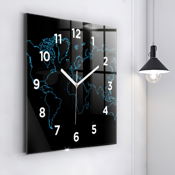 Square wall clock World map outlines