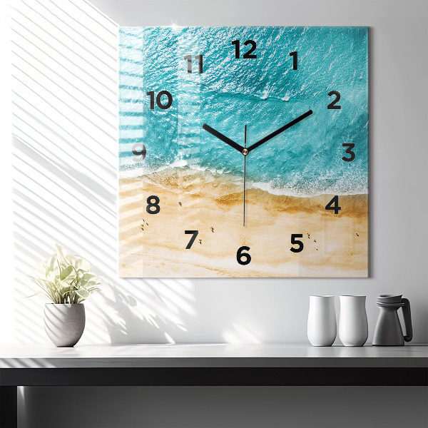 Square wall clock sea beach people