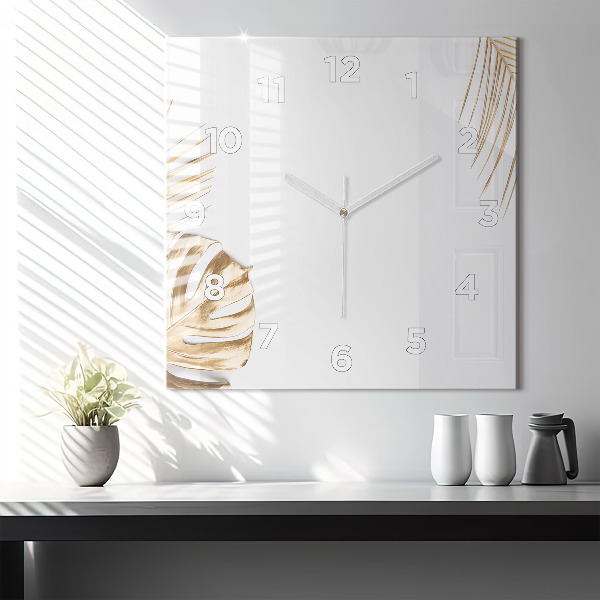 Square wall clock Tropical leaves