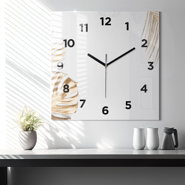 Square wall clock Tropical leaves