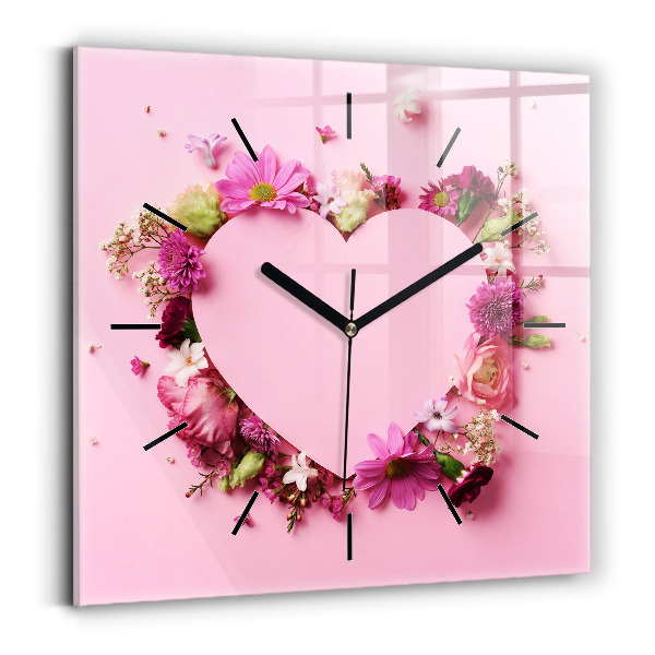 Square wall clock Heart of flowers