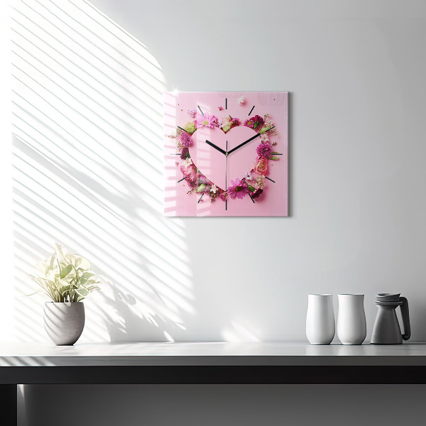 Square wall clock Heart of flowers