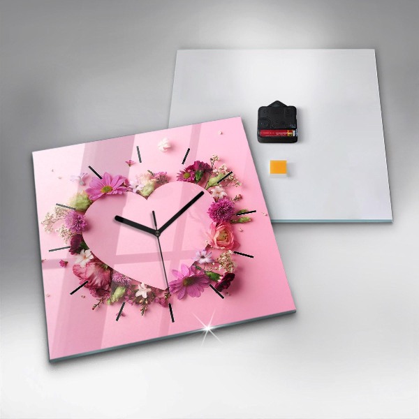 Square wall clock Heart of flowers