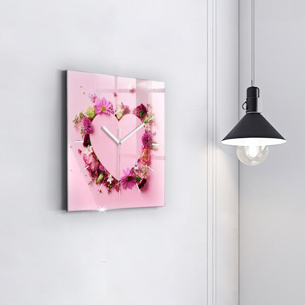 Square wall clock Heart of flowers