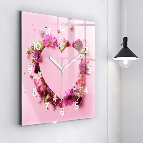 Square wall clock Heart of flowers