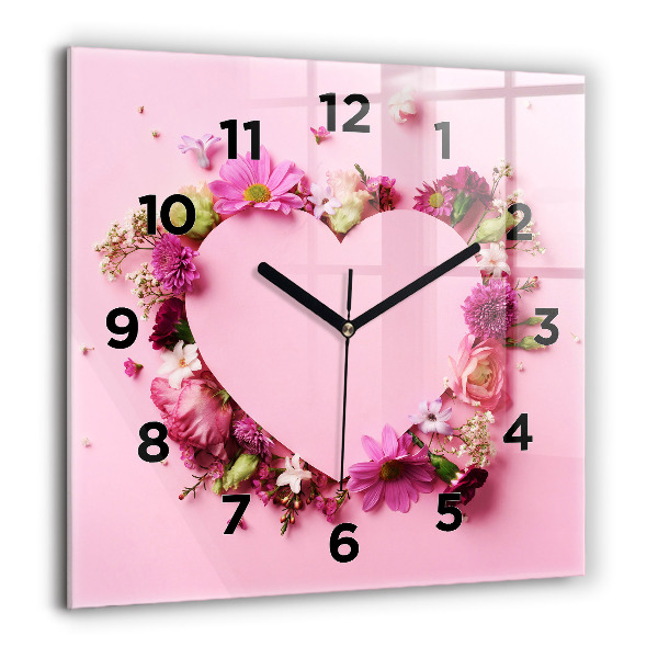 Square wall clock Heart of flowers