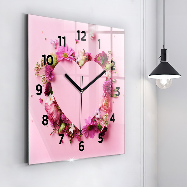 Square wall clock Heart of flowers